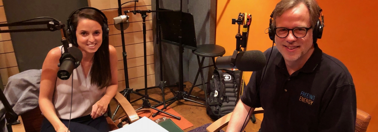 Emily Morris and Bill Nussey in the Freeing Energy recording studio